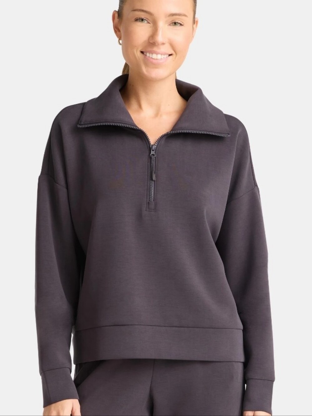Relaxed Half-Zip Scuba Sweatshirt - Charcoal
